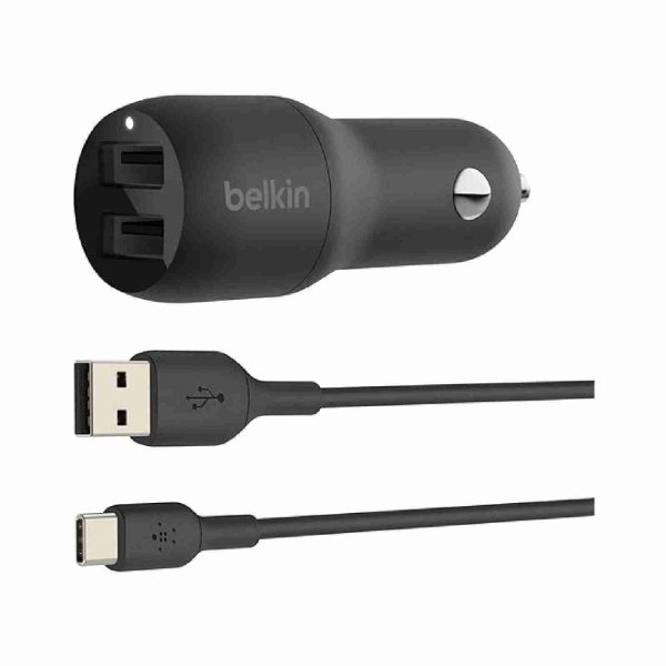 Belkin BoostCharge Caricabatterie auto completo Doppio USB-A(24W)+USB-A a USB-C