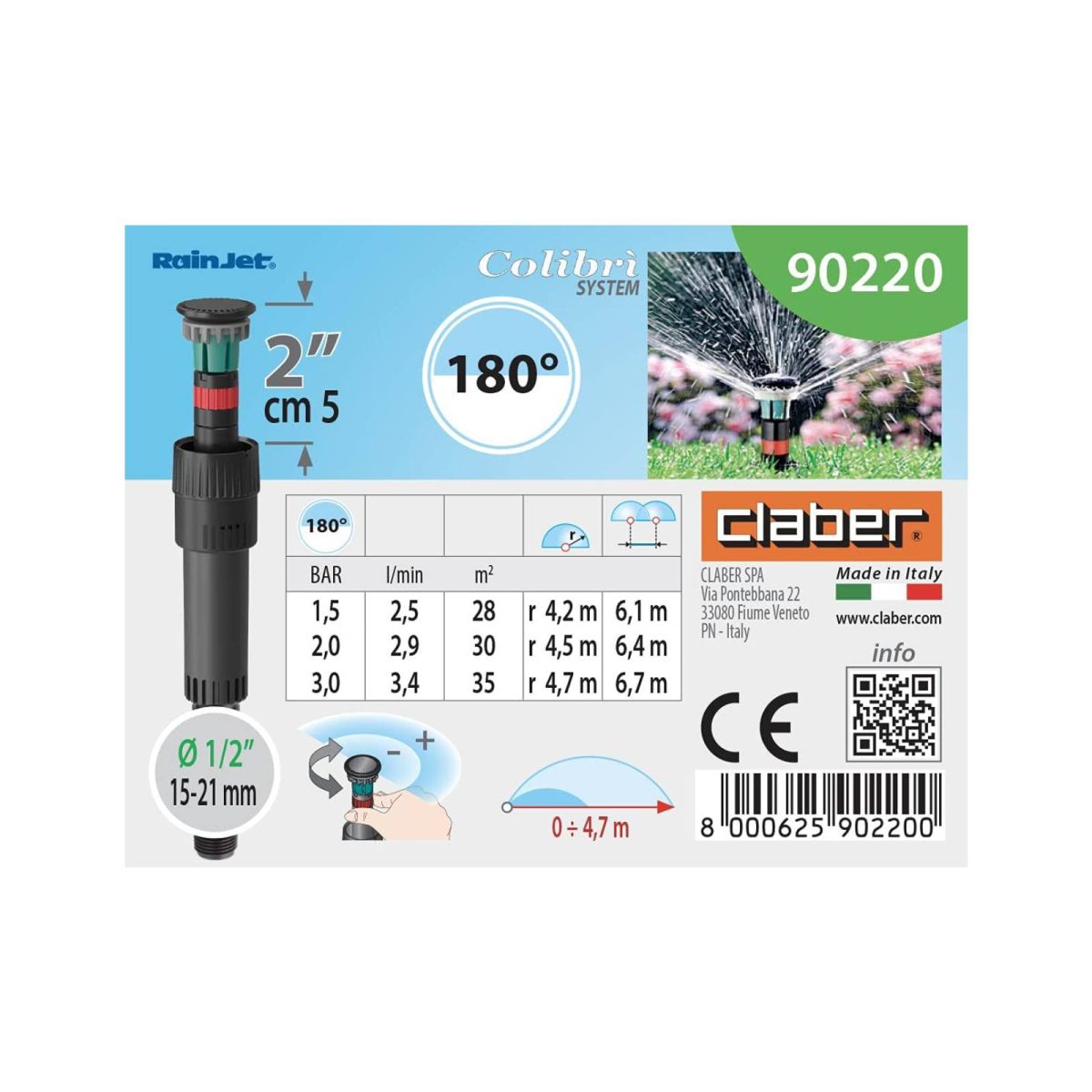 Claber 90220 Microirrigatore Colibri Pop Up 180 Gradi per Piccoli Giardini - immagine 2