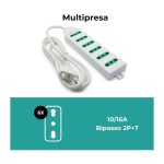Multipresa Slim 6 Posti Mach Power - 250V/2500W - Cavo 1,5m - Bianca (MP-2206) - immagine 2
