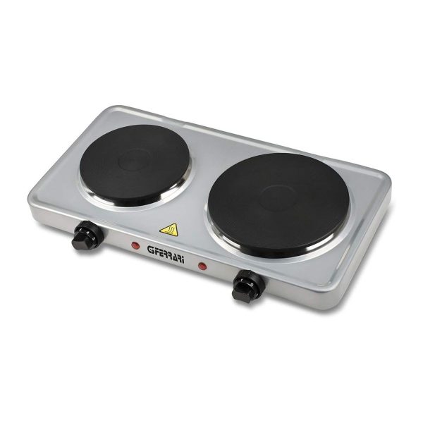 Fornello Elettrico Doppio G3 Ferrari G10122 Caldòs 1500+1000W, Piastre in Ghisa Argento