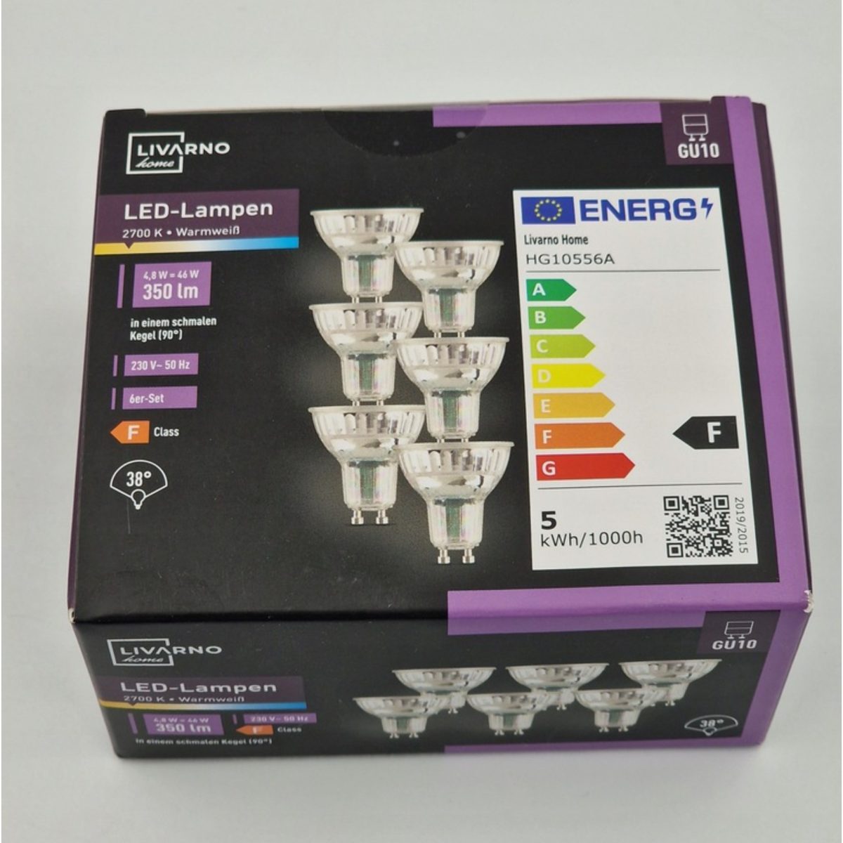 Livarno Home Lampadine LED GU10 4.8W 350lm 2700K Bianco Caldo Set 6 Pezzi 46 W - immagine 3