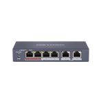 Hikvision Switch PoE 4 Porte DS-3E0106P-E/M Long Range 250m 2 Uplink Metallo