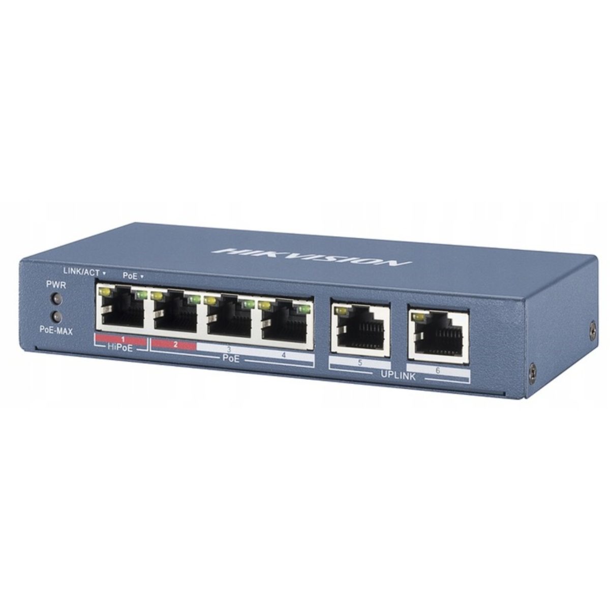 Hikvision Switch PoE 4 Porte DS-3E0106P-E/M Long Range 250m 2 Uplink Metallo - immagine 2