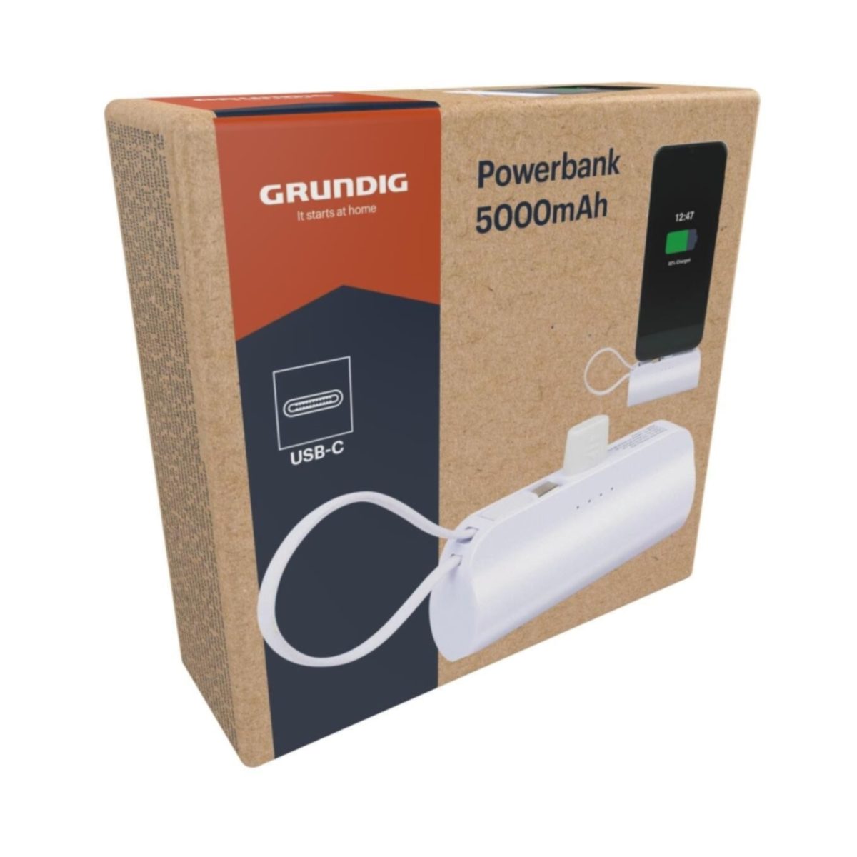 Grundig Powerbank 5000mAh Bianca Supporto Stand USB-C Caricabatterie Portatile - immagine 5