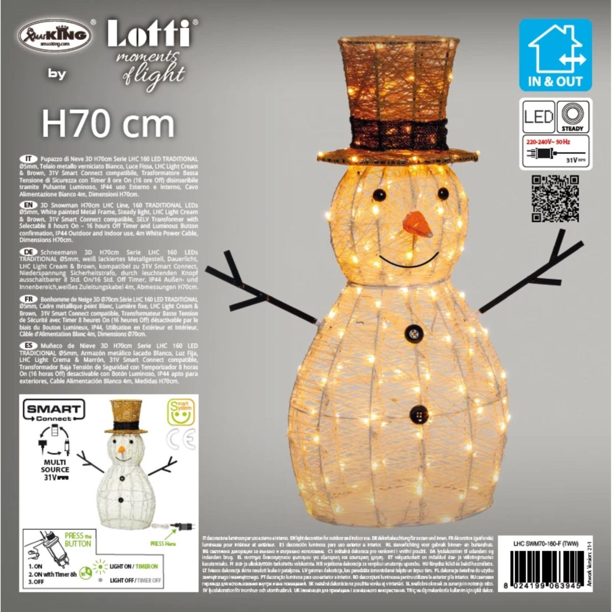 Lotti Sagoma Luminosa Natale Pupazzo di Neve 20 LED Bianco Freddo Interno 70 CM - immagine 5