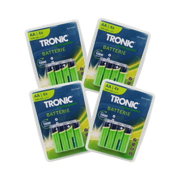 Tronic Batterie Ricaricabili AA Stilo Set 4 Pacchi 16pz Ni-MH 1.2V Pronte Uso