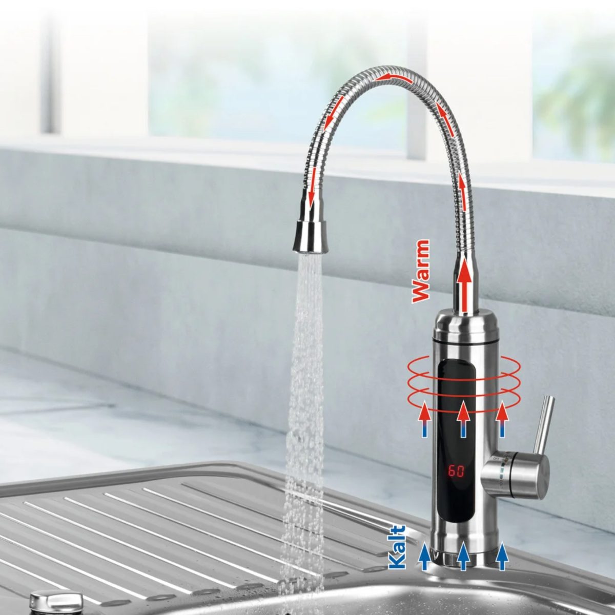 Easymaxx Rubinetto Elettrico Inox Acqua Calda Istantanea Display Digitale 3300W - immagine 6