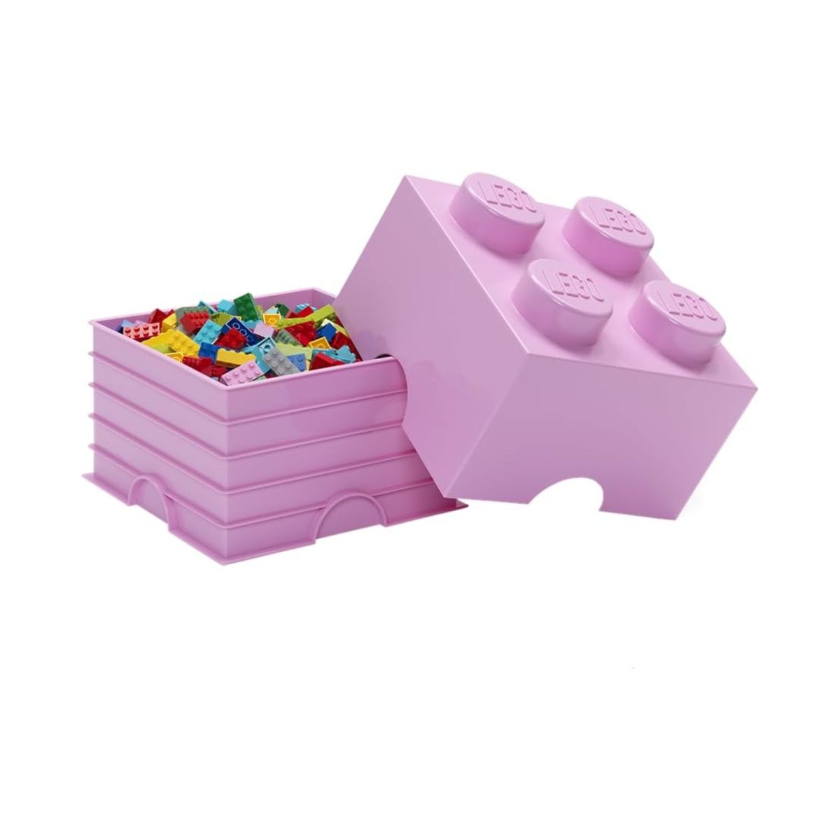 LEGO Mattoncino Contenitore 4 Bottoncini rosa aperto, base riempita di mattoncini colorati