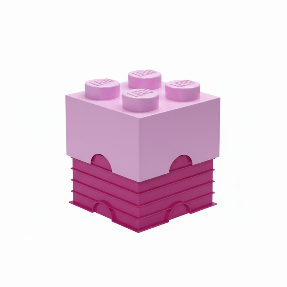LEGO Mattoncino Contenitore 4 Bottoncini, dettaglio coperchio rosa e base fucsia impilabile