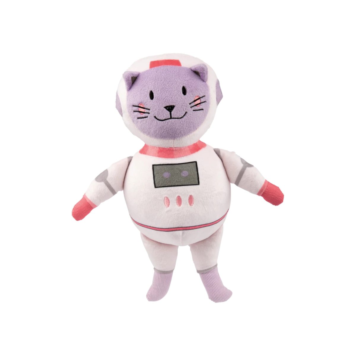 Playtive Peluche Gatto Astronauta Luce Notturna LED, vista frontale completa con dettagli tuta e casco rosa