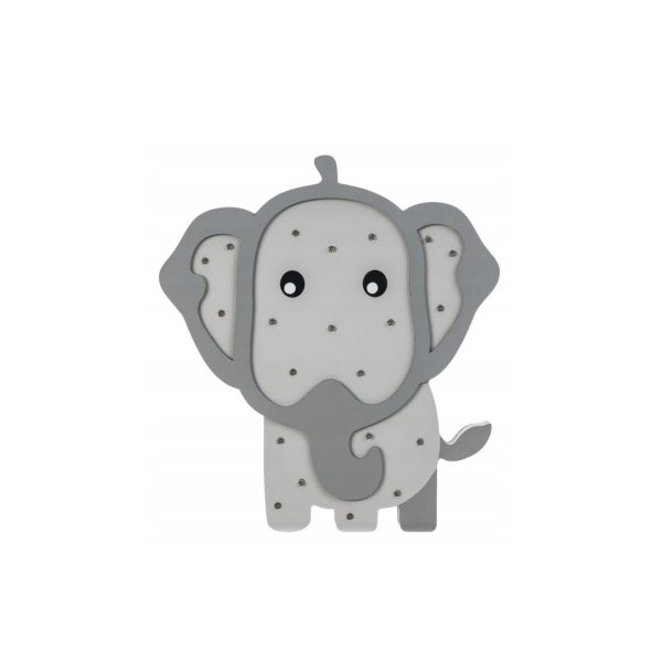 Lampada LED Livarno a forma di elefante per cameretta, vista frontale con luci integrate, confezione danneggiata