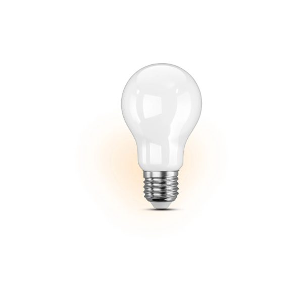 Lampadina LED Livarno Filamento E27 60W 2700K bianco caldo, vista frontale con vetro opalino