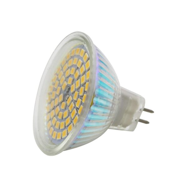 Lampadina LED Livarno Lux GU5.3 30W vista frontale con dettaglio dei chip LED e attacco a due pin