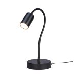 Lampada LED Livarno Home con braccio orientabile flessibile, luce bianca calda accesa, vista frontale su sfondo bianco