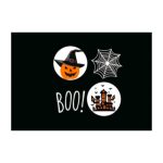 Faretto LED Livarno Home, dettaglio diapositiva a tema Halloween con zucca, ragnatela e casa stregata