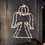 Livarno Home decorazione natalizia 3D Angelo con timer, accesa e appesa in ambiente interno con pigne
