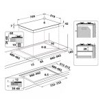Schema tecnico con dimensioni di installazione del piano cottura Indesit ING 72T BK 1 75cm