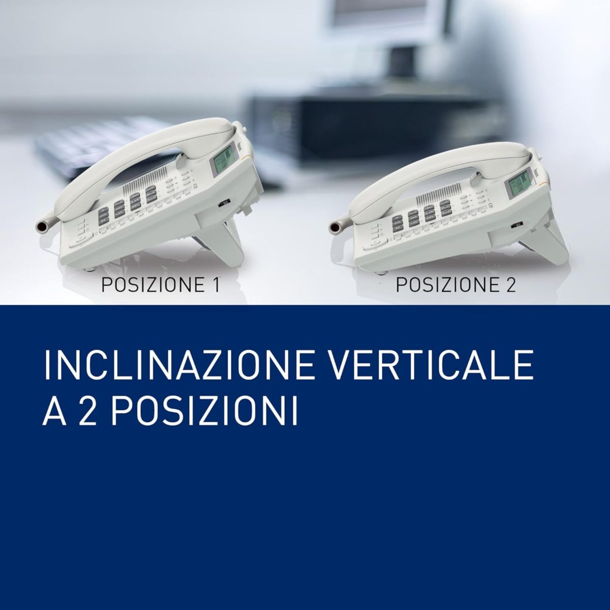 Panasonic KX-TS880EXW telefono fisso, dettaglio inclinazione verticale regolabile a 2 posizioni