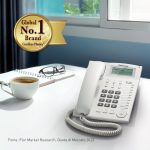 Panasonic KX-TS880EXW telefono fisso bianco su scrivania ufficio, brand leader mondiale telefoni