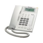 Panasonic KX-TS880EXW telefono fisso business bianco, vista frontale con display e cornetta