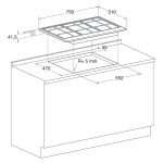Piano cottura Hotpoint FTGHL 751 D EX HA: schema tecnico con dimensioni e istruzioni di incasso