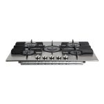 Piano cottura a gas Hotpoint FTGHL 751 D EX HA inox, vista laterale con 5 fuochi e manopole