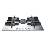 Piano cottura Hotpoint FTGHL 751 D EX HA inox, vista frontale con 5 bruciatori a gas e manopole regolazione