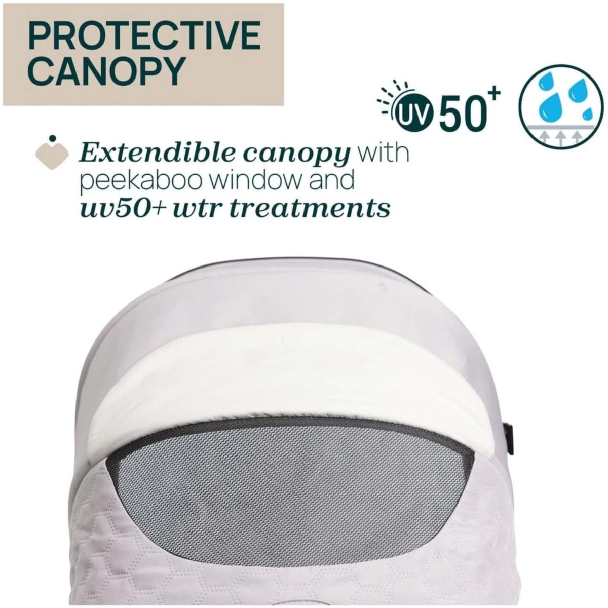 Chicco Seety Florence Beige dettaglio capottina estendibile con finestrella e protezione UV50+