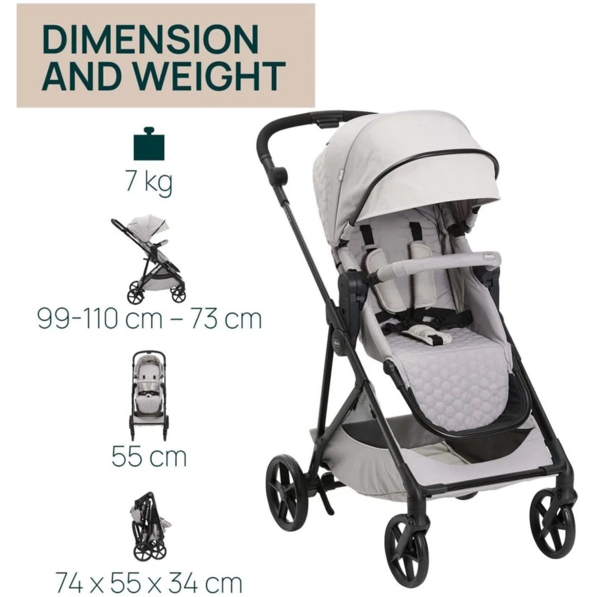 Chicco SEETY Florence Beige Passeggino 4 Ruote 0-22 kg - Nuovo Altro - immagine 8