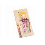 Puzzle corpo umano educativo in legno Playtive bambina, dettaglio strato muscoli e scheletro rimosso parzialmente