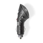 Caricabatterie auto Nedis USB 1.0A nero, vista frontale con indicatore LED rosso ed etichetta prodotto