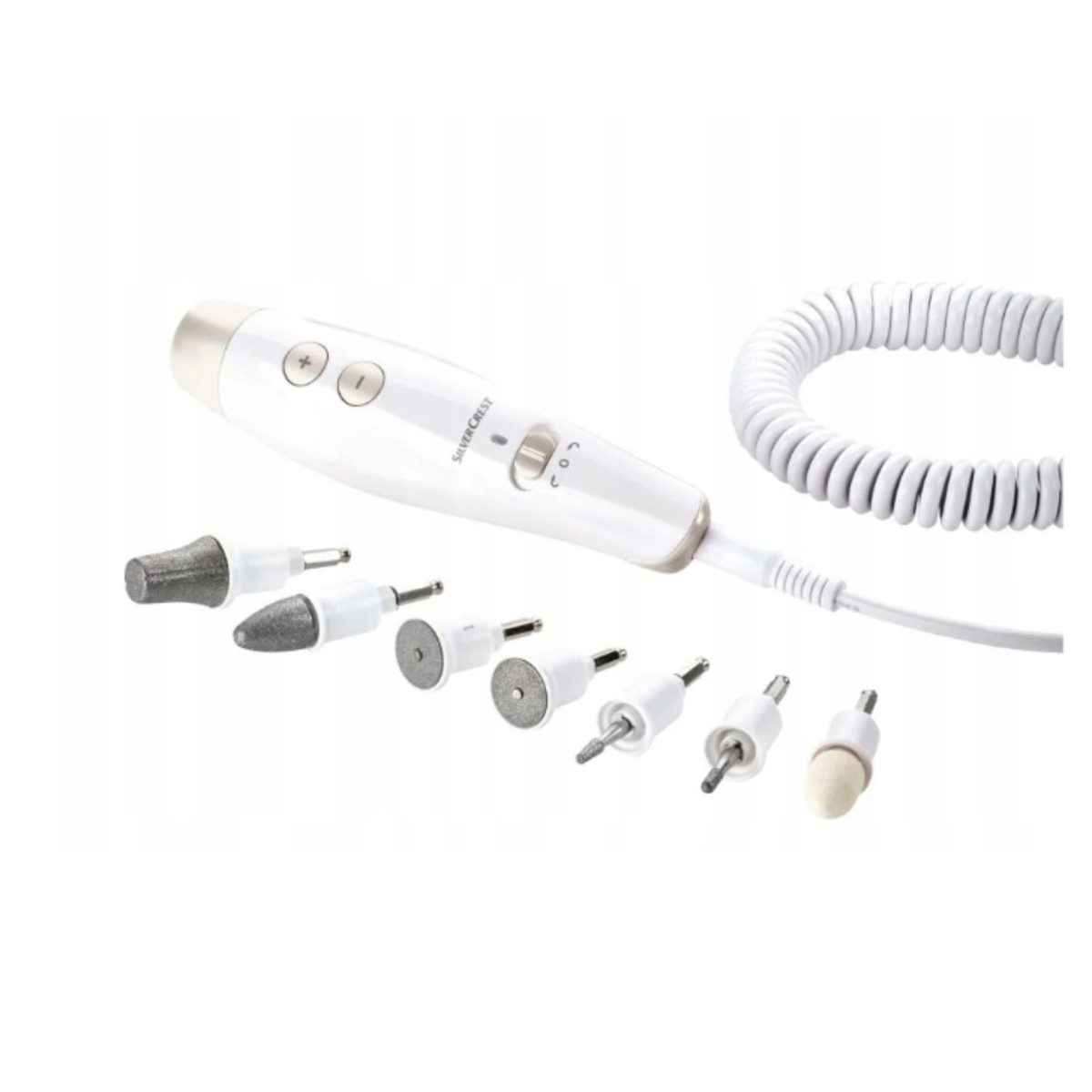 Silvercrest Set Manicure Pedicure vista dettaglio con tutte le 7 punte zaffiro e cavo a spirale