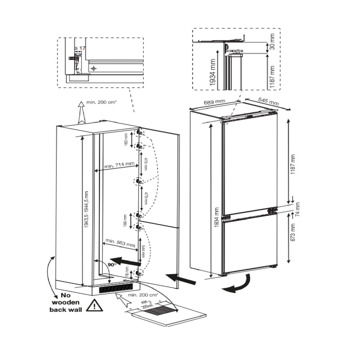 Frigorifero incasso Beko 7278743104 CLASSE E 343L 193 CM  Bcse400E40Sn Bianco  - Difetto Estetico - immagine 3