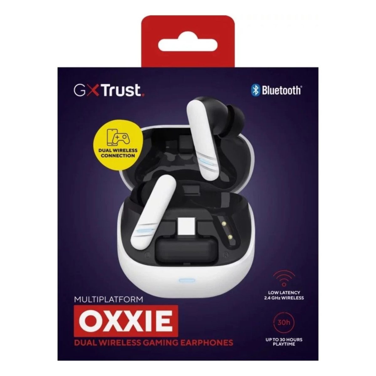 Trust GXT 409 Oxxie BT TWS auricolari wireless, confezione originale con specifiche tecniche