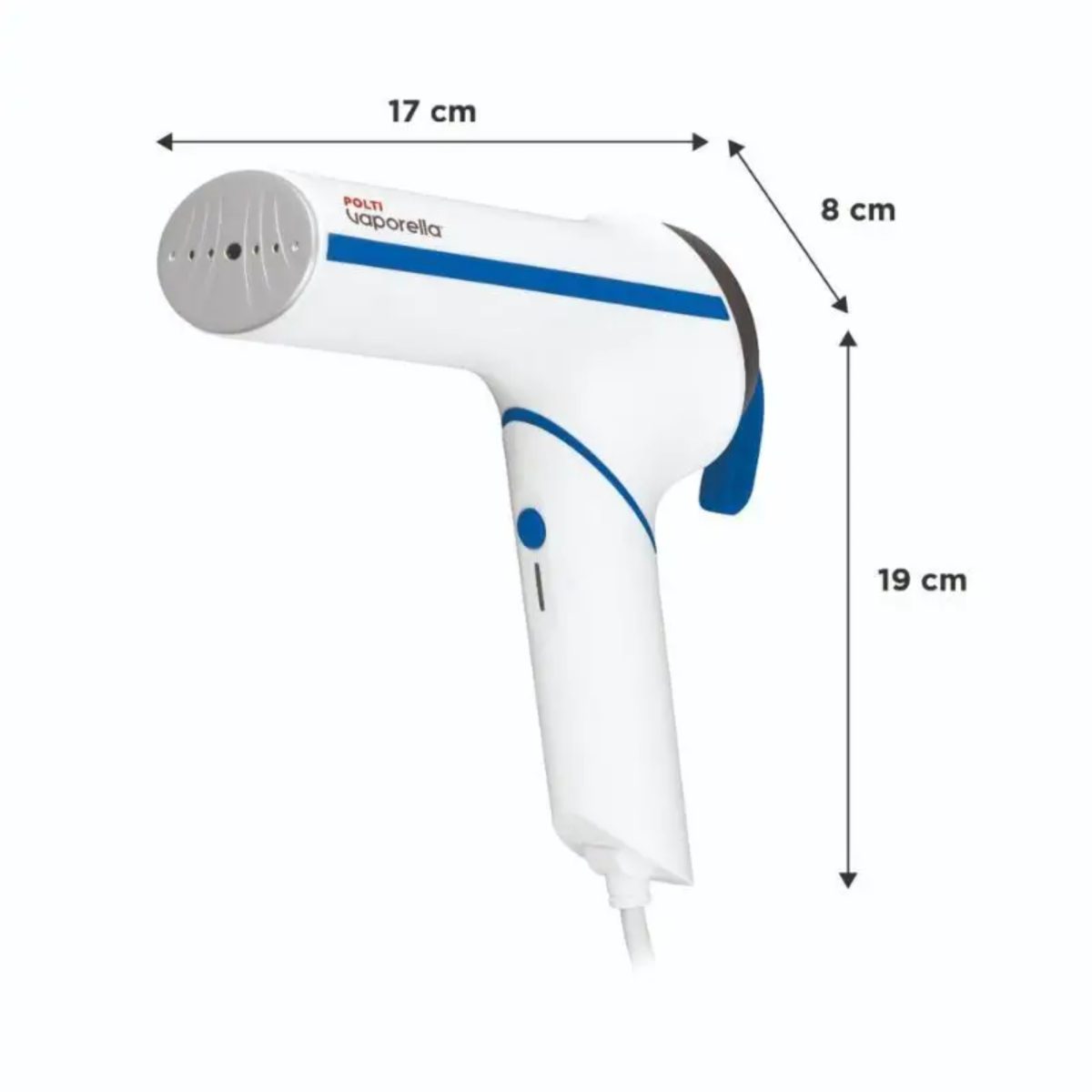 Polti Vaporella Vertical Styler GSM50B ricondizionato, vista d'insieme con dimensioni 17x8x19 cm
