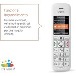 Gigaset E390 cordless con dettaglio display rubrica telefonica e funzione ingrandimento numeri selezionati