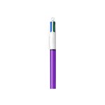 Penna a scatto BIC 4 Colori Shine viola e bianca, vista verticale con selettori colore in evidenza