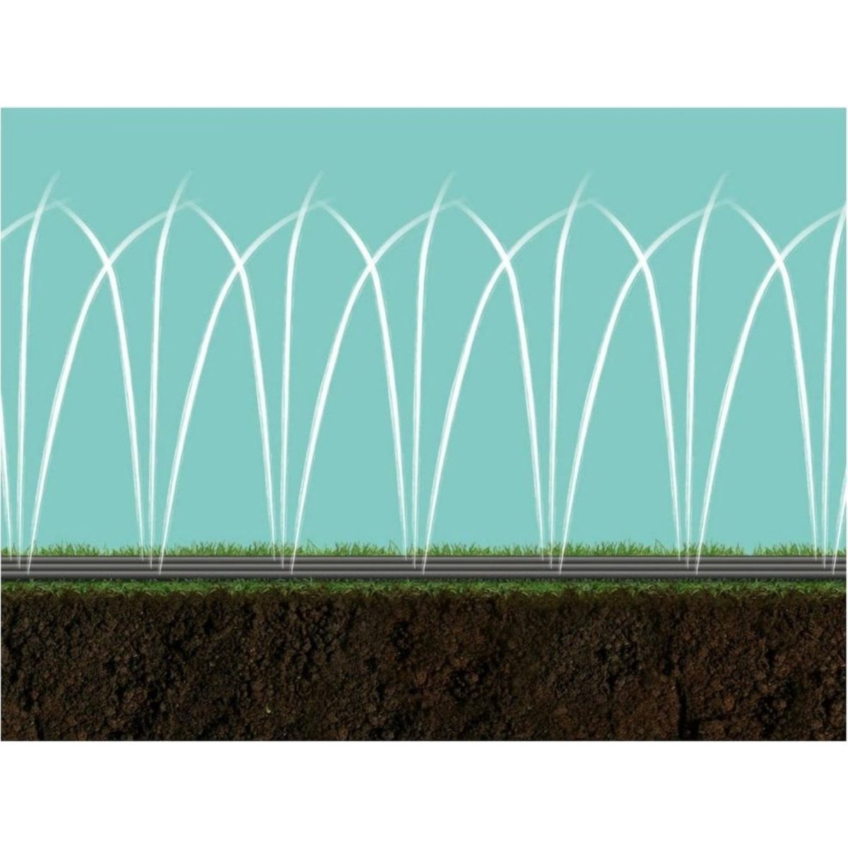 Illustrazione del funzionamento del tubo per irrigazione Parkside 20m con getti d'acqua a ventaglio