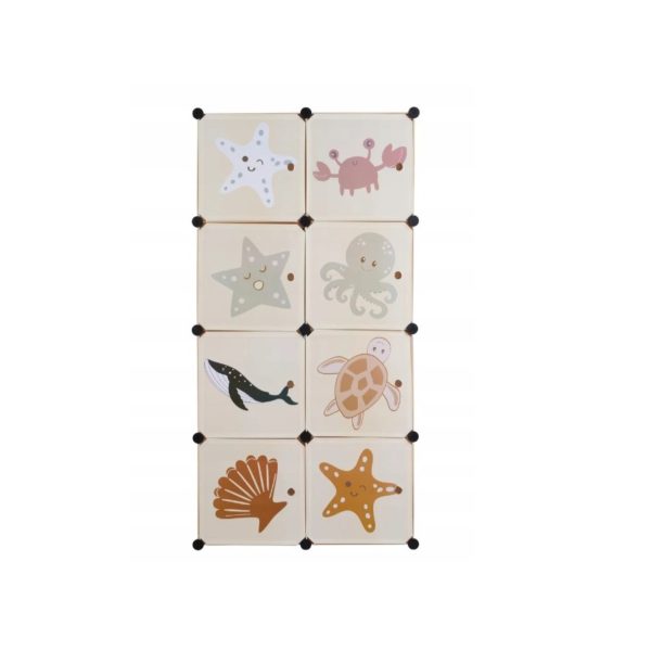 Livarno scaffale ad incastro per bambini con 8 scomparti, ante decorate con animali marini