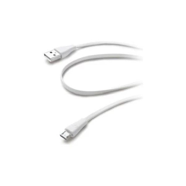 Cellular Line cavo Micro USB piatto 1m bianco con connettori USB e Micro USB in vista completa