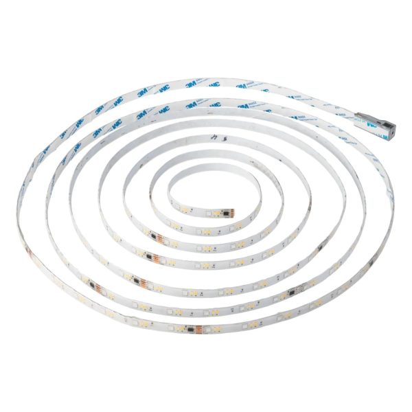 Striscia LED Livarno 5 metri svolta con adesivo 3M e connettore, vista completa su sfondo bianco