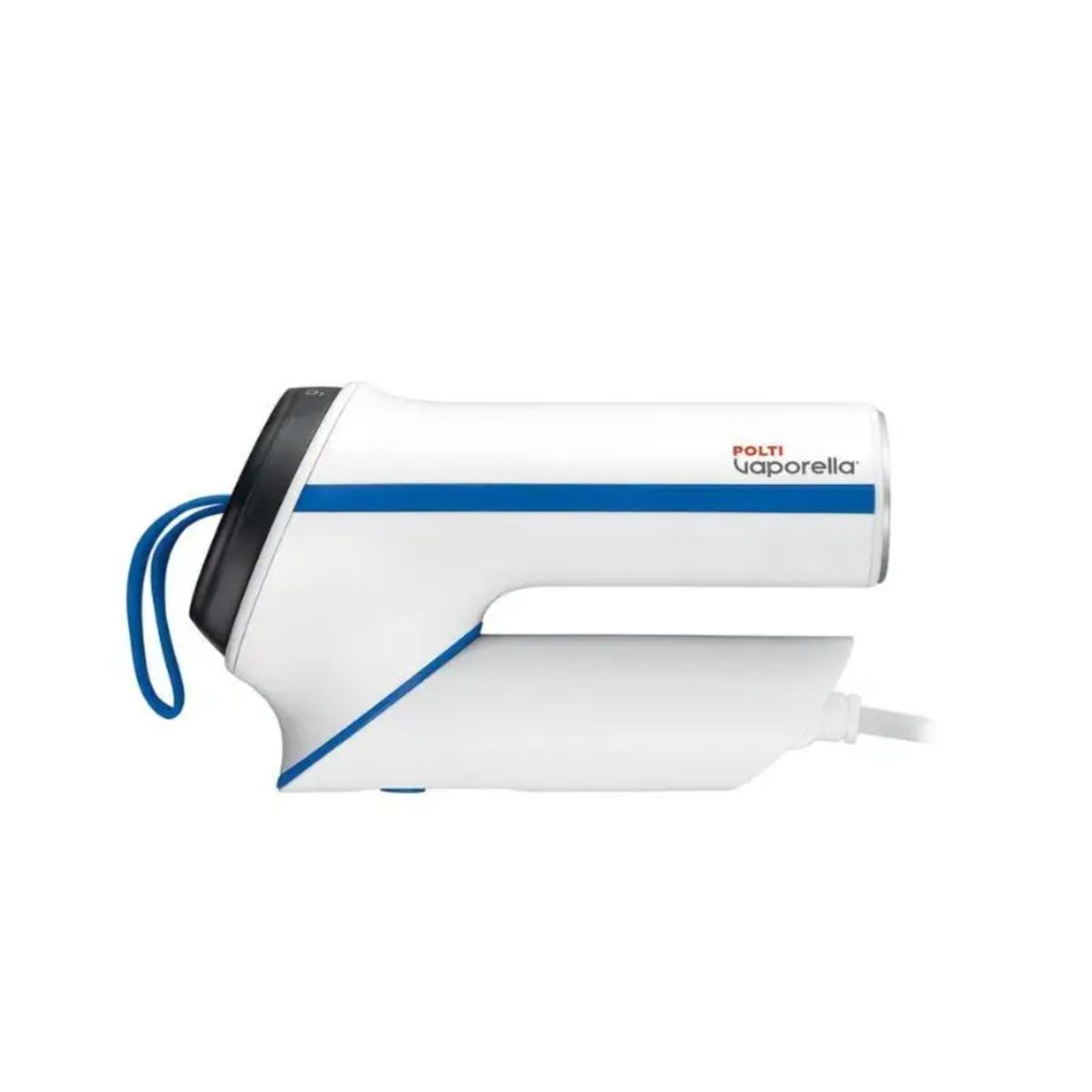 Polti Vaporella Vertical Styler GSM50B ricondizionato, profilo laterale con logo Polti e cavo di alimentazione