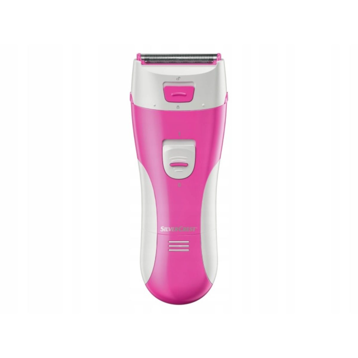 Depilatore Silvercrest SLSN 3 C3 vista frontale con testina rasoio e pulsanti di accensione