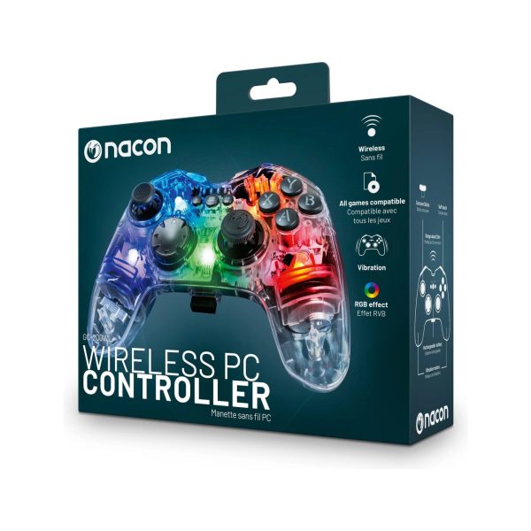 Confezione Nacon PCGC-200WLRGB controller wireless PC gamepad RGB scocca trasparente