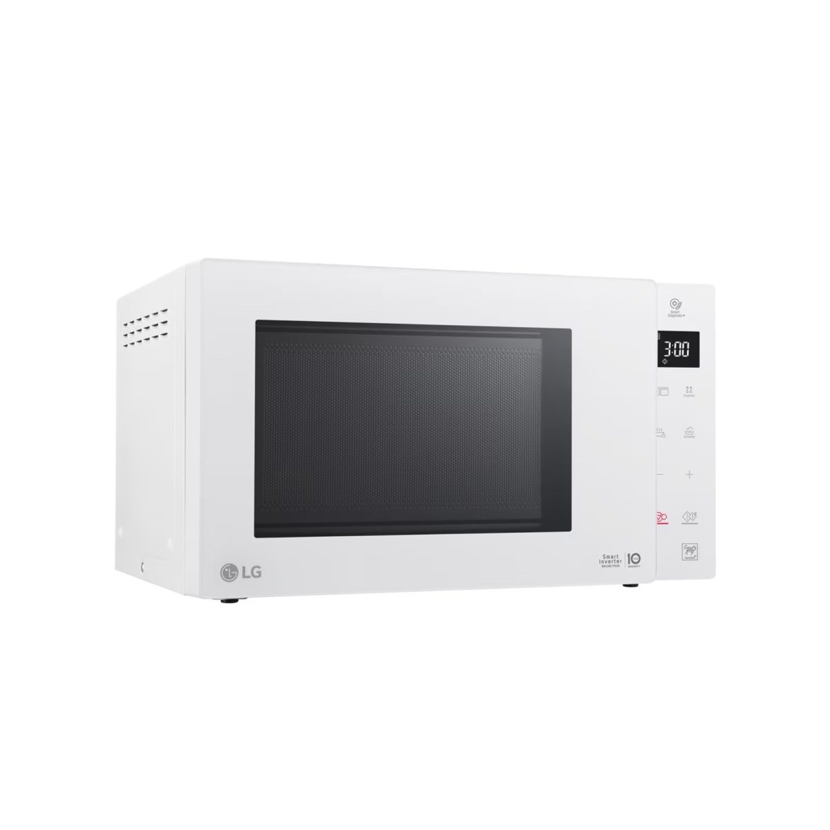 Microonde LG NeoChef MH6336GIH vista laterale con griglie di ventilazione e logo LG in evidenza
