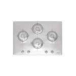 Candy CFX 74 piano cottura a gas 4 fuochi incasso 75cm inox, vista dall'alto con bruciatori