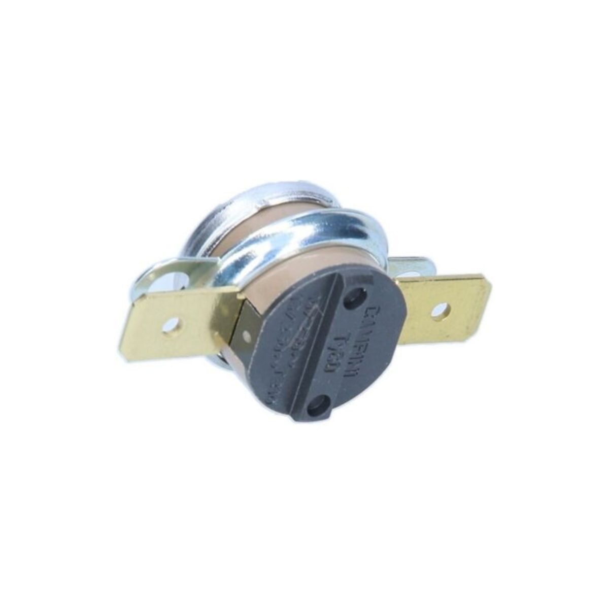 Termostato sicurezza Smeg 818730424 70°C vista laterale con etichetta dati tecnici Campini