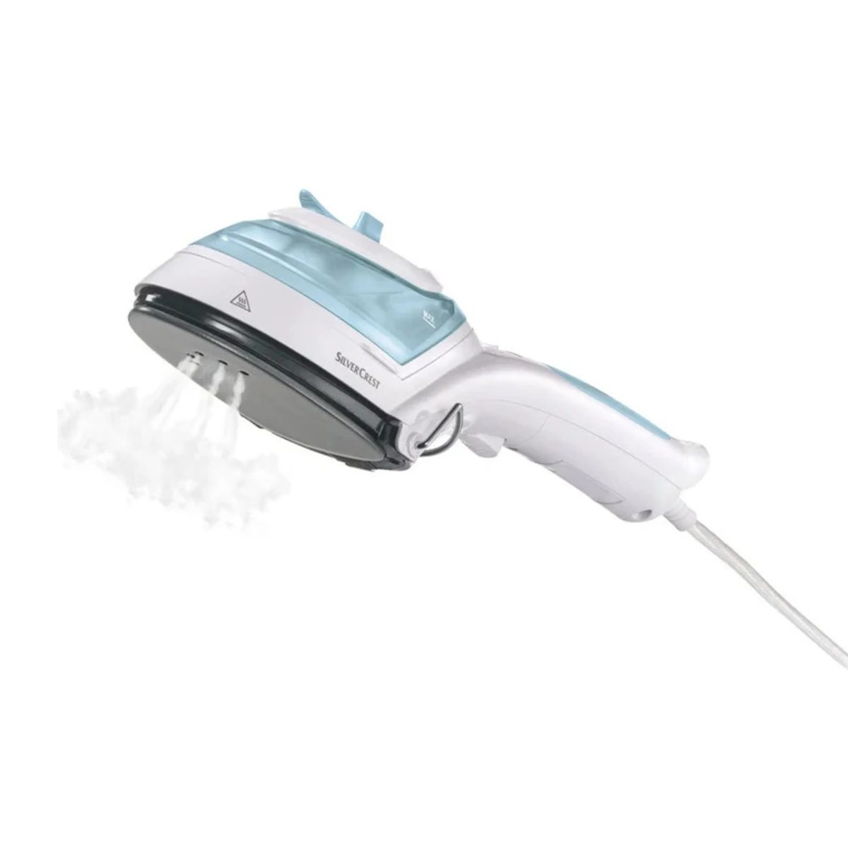 Silvercrest SDRB 1000W spazzola vapore in funzione, getto di vapore dalla piastra durante la stiratura