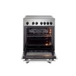 De'Longhi DMX 64 INL cucina induzione, forno elettrico aperto con luce interna accesa e griglie