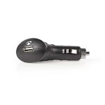 Caricabatterie auto Nedis USB 1.0A nero, vista laterale con porta USB e logo del marchio